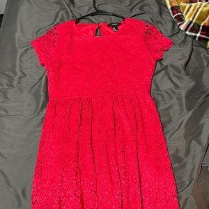 bright red laced dress